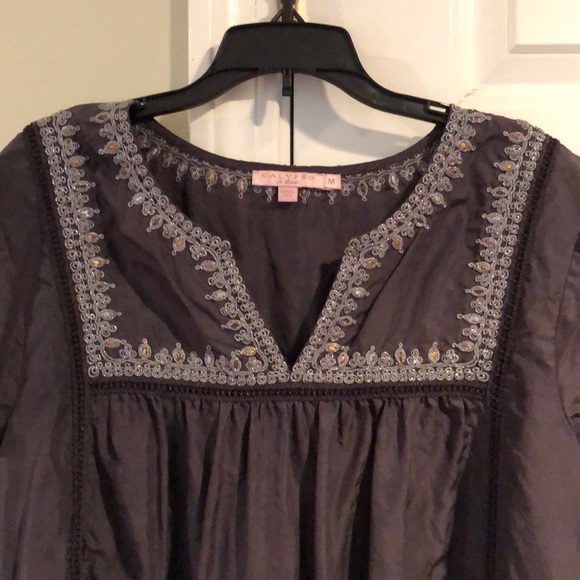 Calypso Grey Silk Dress -Size M - Sequin Detail - Picture 2 of 5